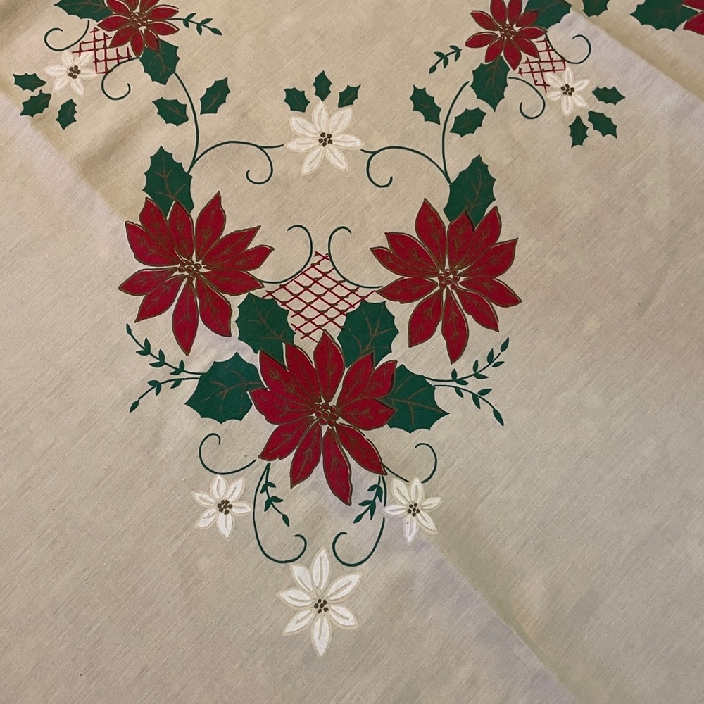 Vintage Poinsettia Retro Holiday MCM 70” Round Tablecloth